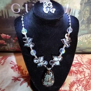 Artistic Black Copper Stone Necklace & Earrings